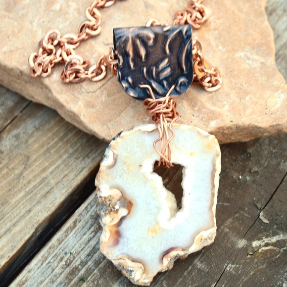 Huge Agate Geode Heavy Solid Copper Chain πHPπ - Picture 2 of 6